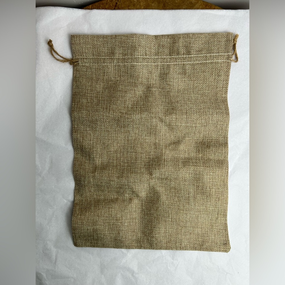Rustic Tan Burlap Drawstring Bag - Picture 3 of 8